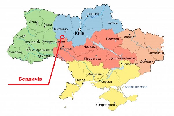 Місто Бердичів на карті України