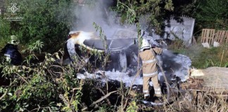Під час гасіння автомобіля вогнеборцями виявлено тіло загиблого водія дтп