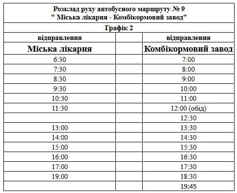 Графік руху маршруток у Бердичеві