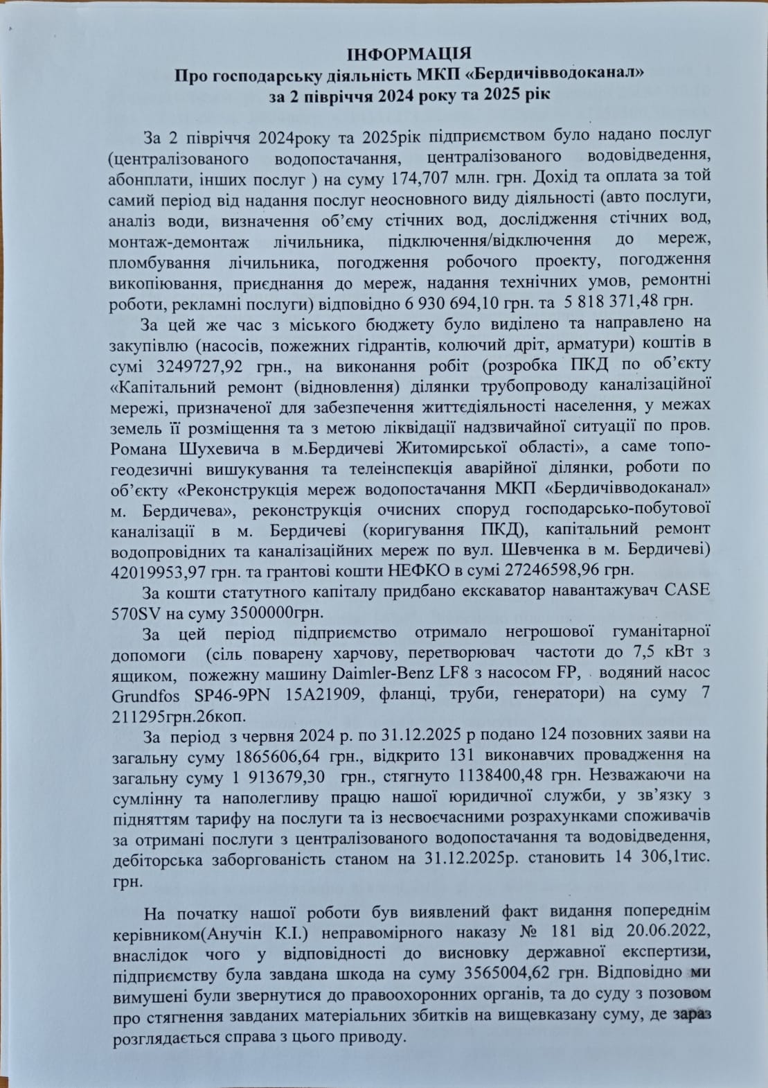 Звіт водоканалу